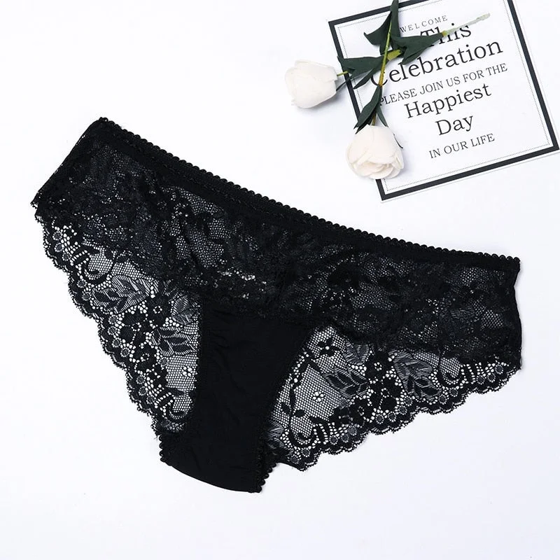 Women Sexy Seamless Briefs,Ultra-Thin Transparent Flower Embroidered Patterned Plus Size Underwear Cotton Lace Panties 2020