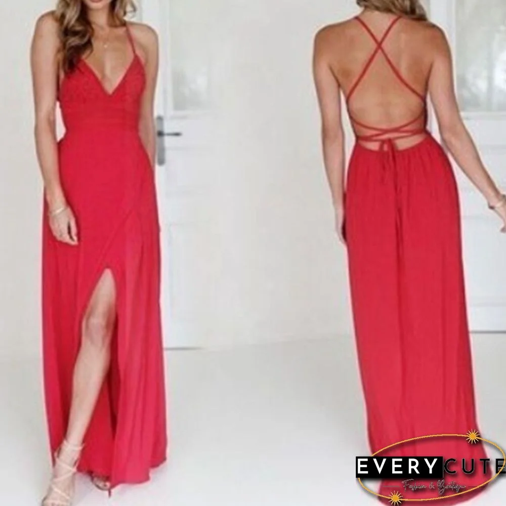 Boho Women Long Dress Backless Halter V Neck Maxi Beach Bohemia Dresses Sundress