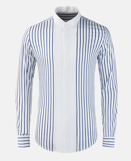 Business Casual Stripe Stand Collar Long Sleeve Shirt