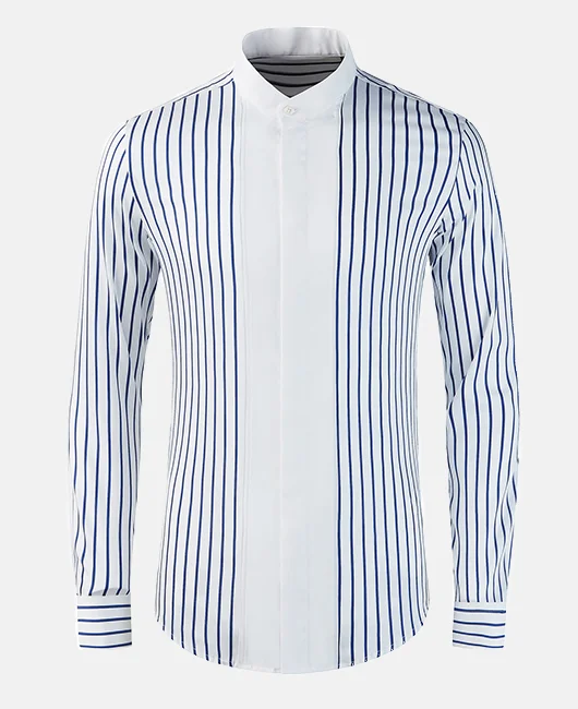 Business Casual Stripe Stand Collar Long Sleeve Shirt 