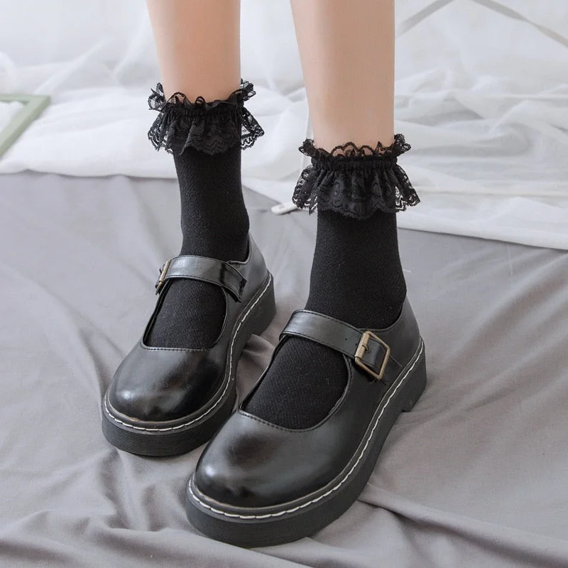 Lourdasprec Lolita Style Socks Japanese Maiden Lovely Woman Lace Short Socks Summer Sweet Ruffle Cotton Princess Socks High Quality 1 Pair