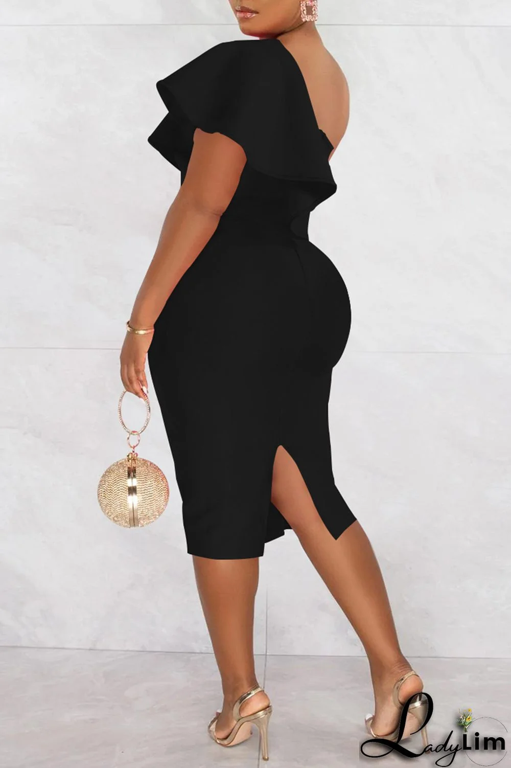 Rose Red Fashion Casual Solid Patchwork Backless Oblique Collar Short Sleeve Dress