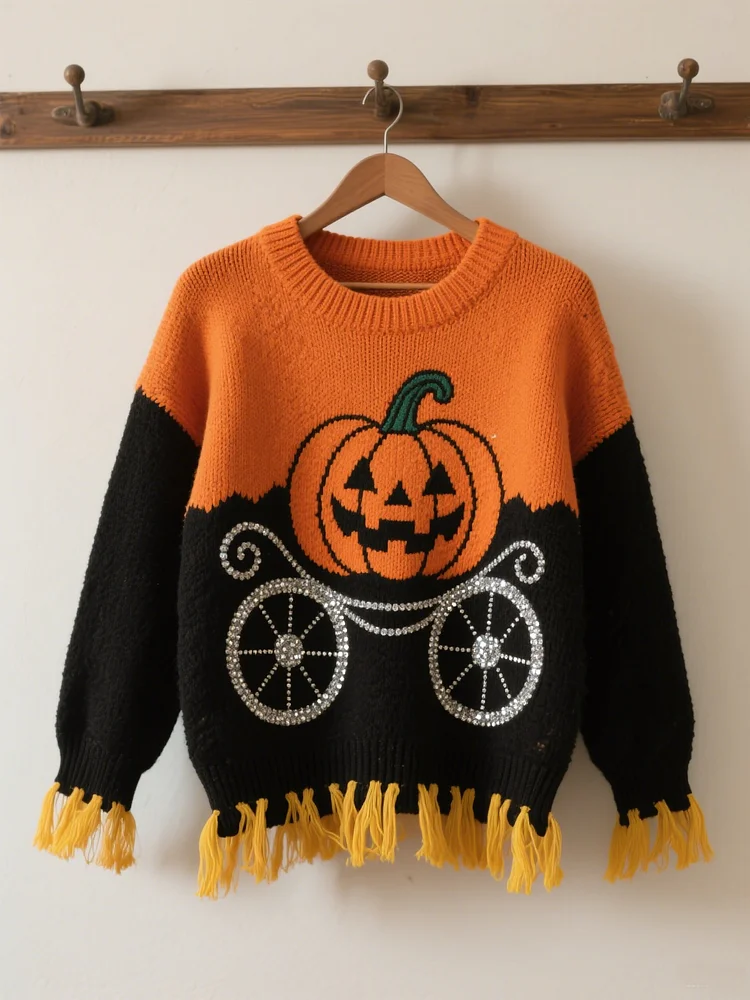 Halloween Contrast Patch Comfort Knitted Sweater