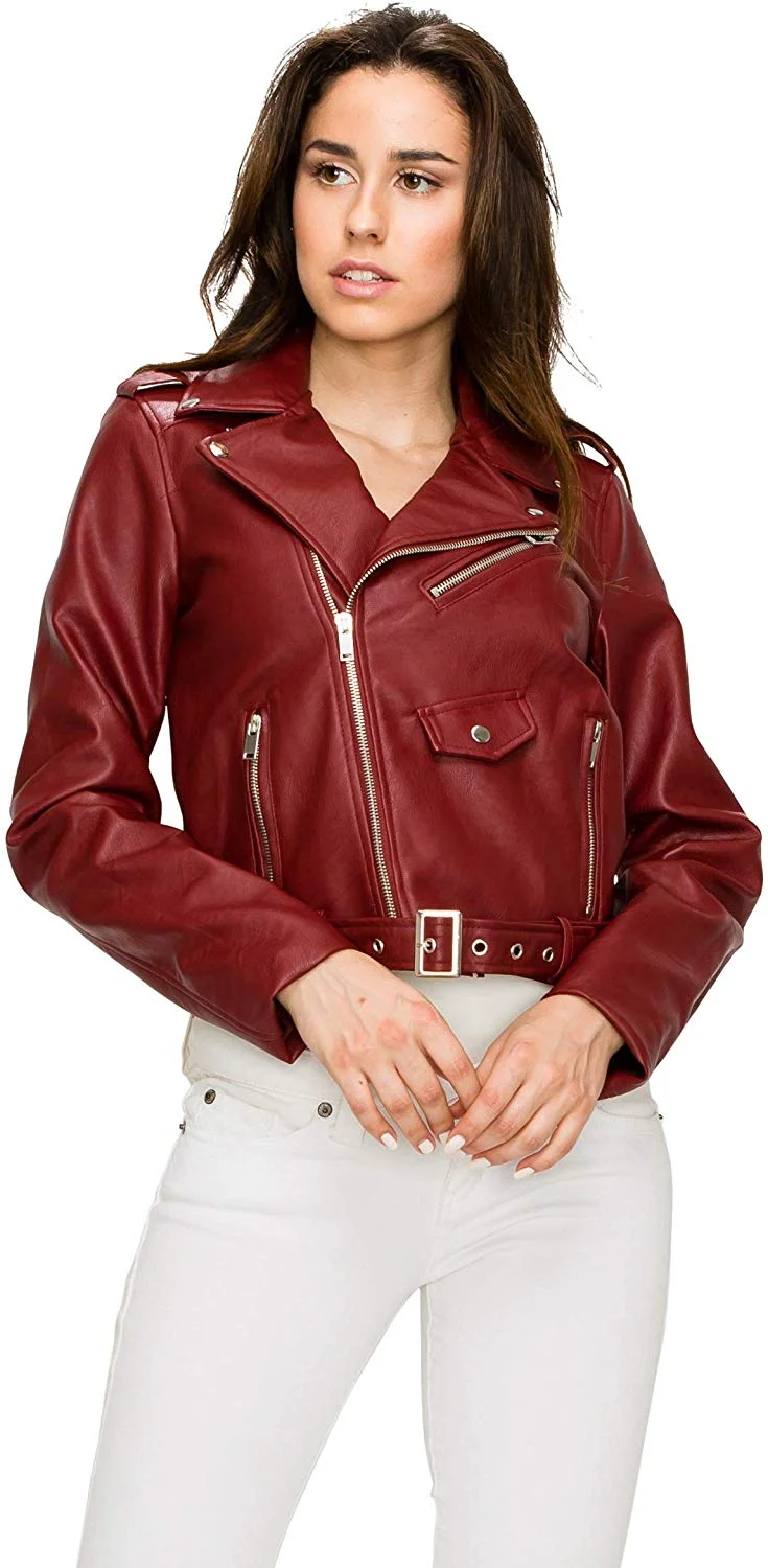 Women's Quilted Faux Leather Moto Biker Jacket