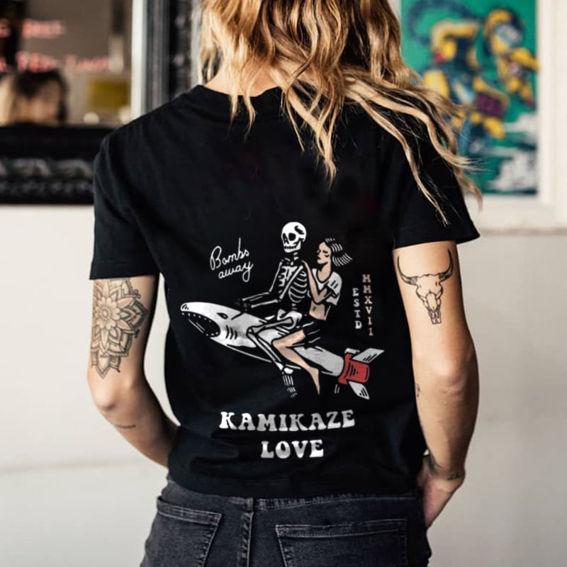 Kamikaze Love Printed Casual Women T-shirt - Krazyskull