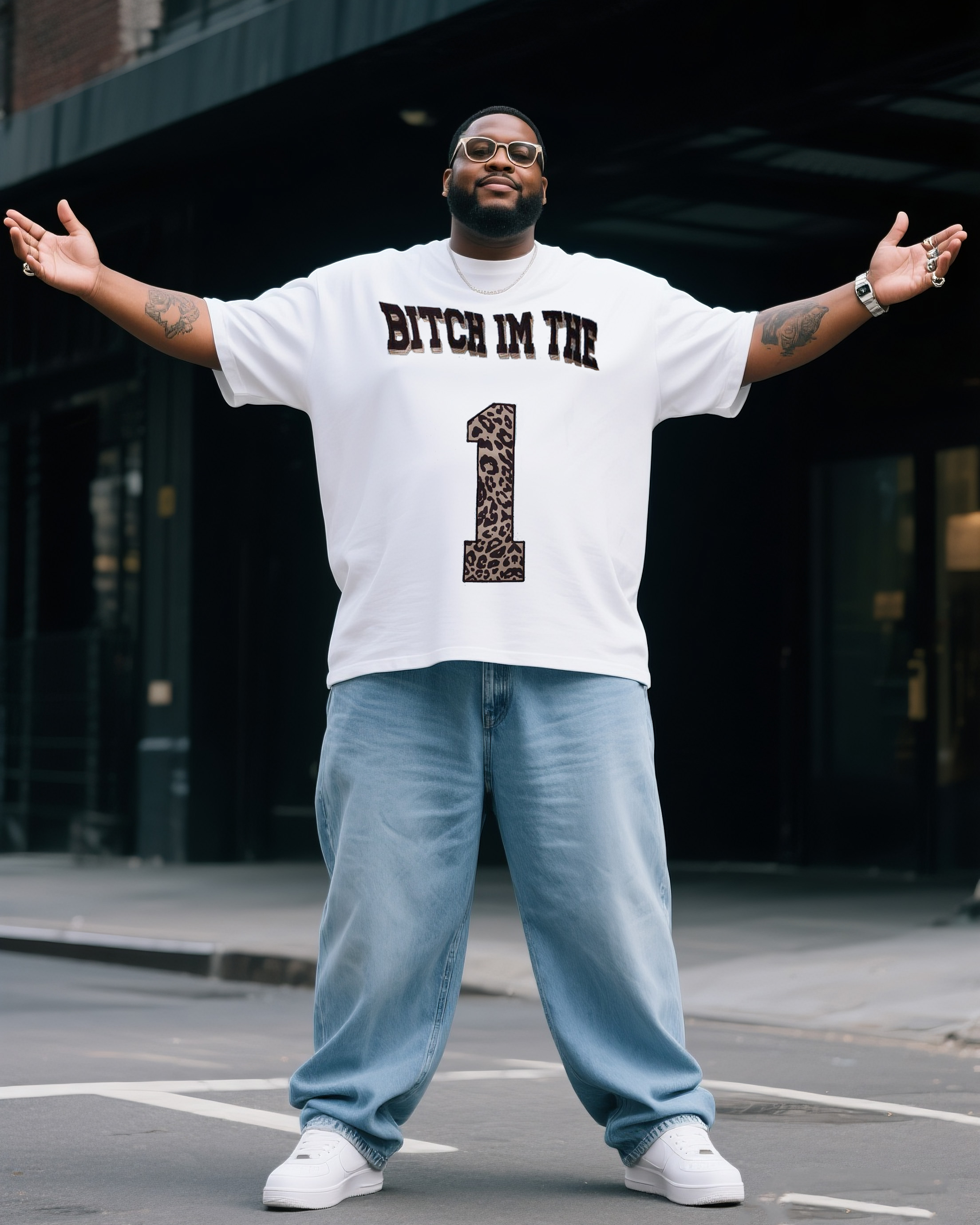 Big & Tall Men's BITCH IM THE Fun T-Shirt Denim Pants Suit