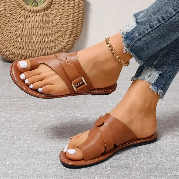 Women's Orthopedic Bunion Toe fitting flat heel Leather Sandals shopify Stunahome.com