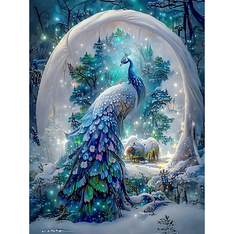 Snuqevc Peacock in The Snow Diamond Painting Kits, Diamond Painting Round  Diamond Digital Painting for Adults and Children Art Crafts, Ideal for Room