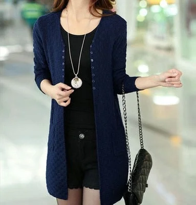 Women Cardigans Vintage Women Spring Autumn Medium-long Cardigan Female Fashion Knitted Outerwear Sweater