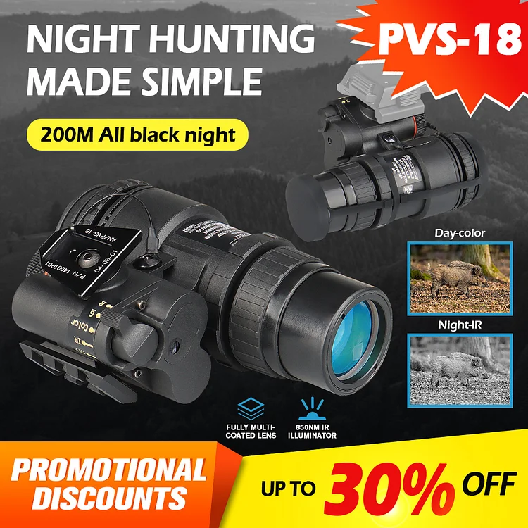 New Infrared 1X32mm Digital Scope Monocular - High-Functioning Night Vision PVS18 - Wide 7.95°X 6° Field of View  for Hunting 