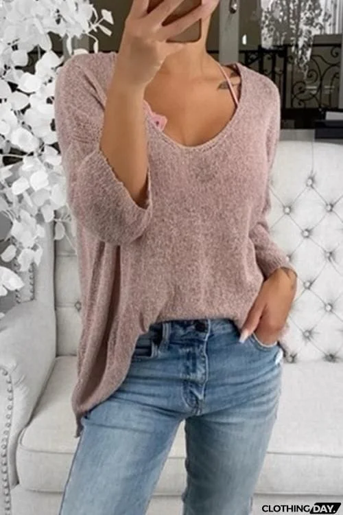 V Neck Knit Long Sleeve T Shirt