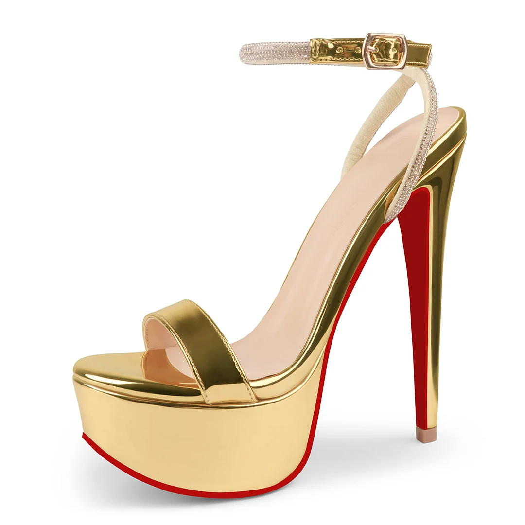 145mm Open Toe Platform Sandals Ankle Strap High Heel Matte Red Bottom Summer Shoes-MERUMOTE