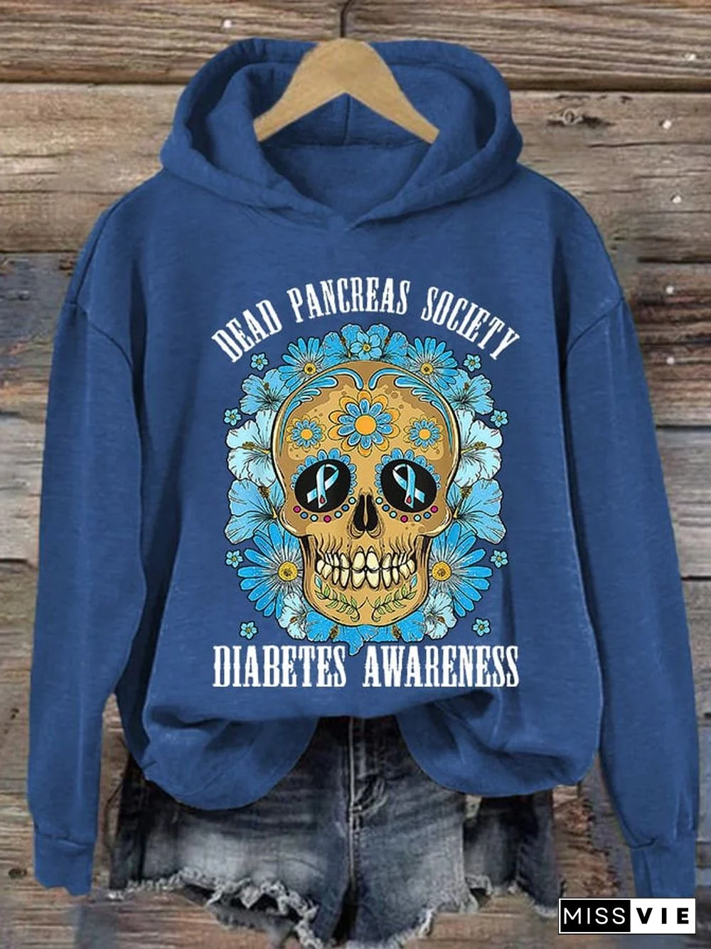 Women's Casual Diabetes Awareness Print Long Sleeve Sweatshirt