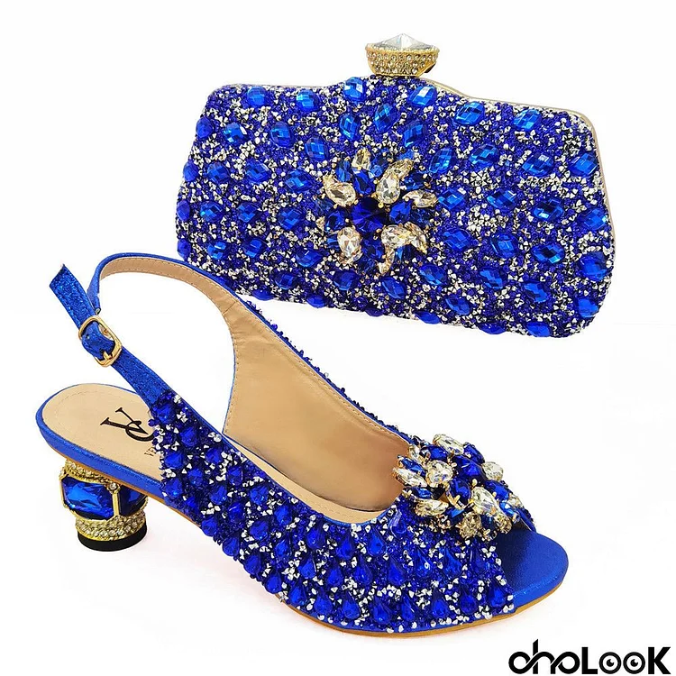 Fashion Rhinestone Design Party Women High Heel Peep Toe Sandals And Clutch Evening Bag Set