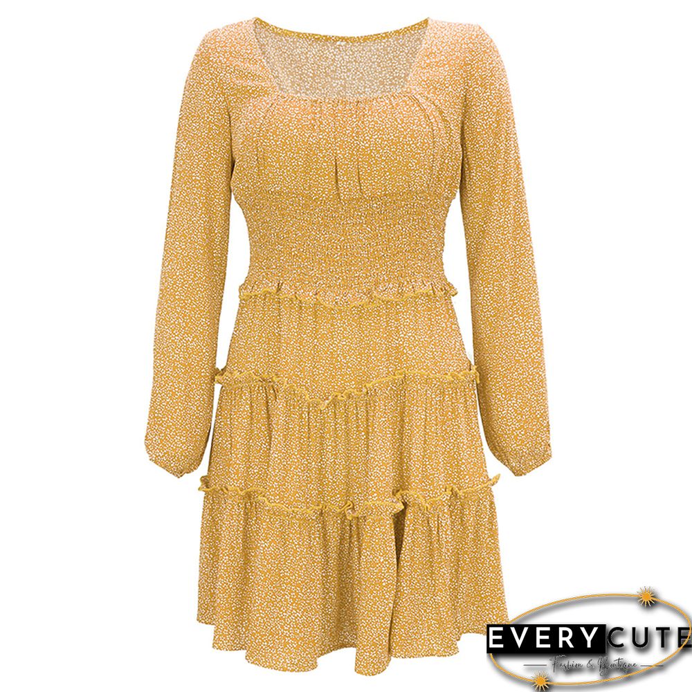 Light Yellow Square Neck Waist Fit Chiffon Dress