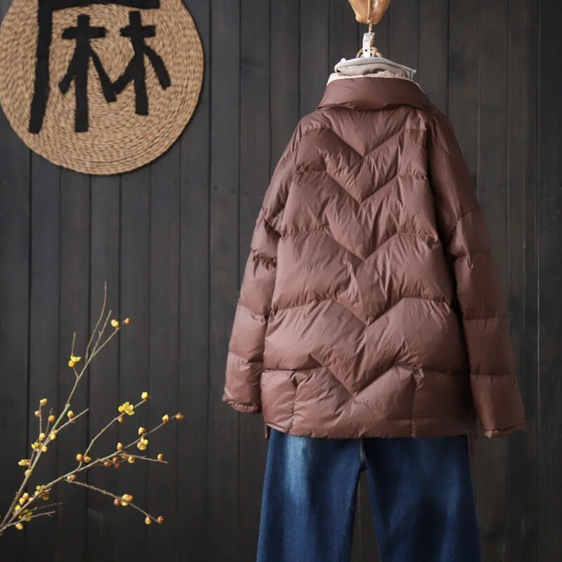 Fitaylor Autumn Winter Women Stand Collar Short Down Coat 90% White Duck Down Ultra Light Parkas Loose Zipper Windproof Outwear