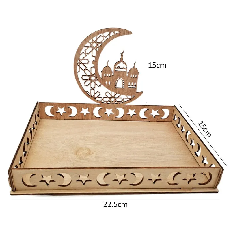 Eid Mubarak Wooden Food Tray Ornament Islamic Muslim Party Decoration for Home 2022 Ramadan Kareem Gifts Eid Al Adha Supplies
