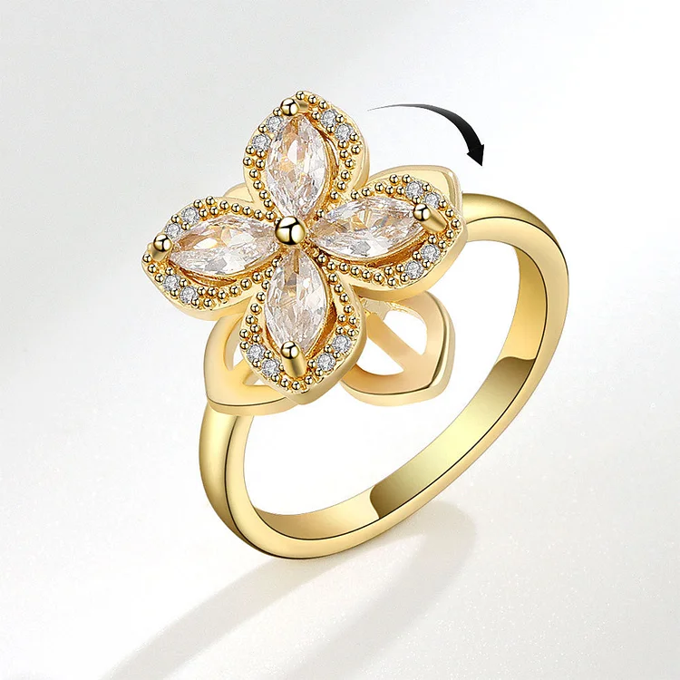Flower Rotatable Decompressed Zircon Adjustable Ring In Copper
