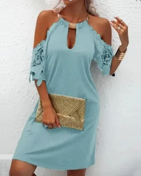 Metal Hanging Neck Hollow Out Sleeve Dress