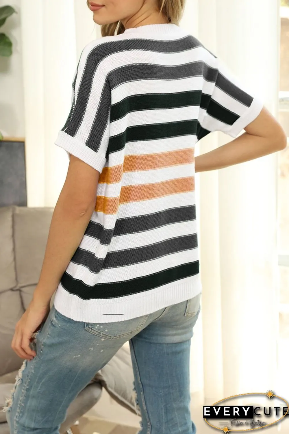 Stripe Short Sleeve Knitted T-Shirt