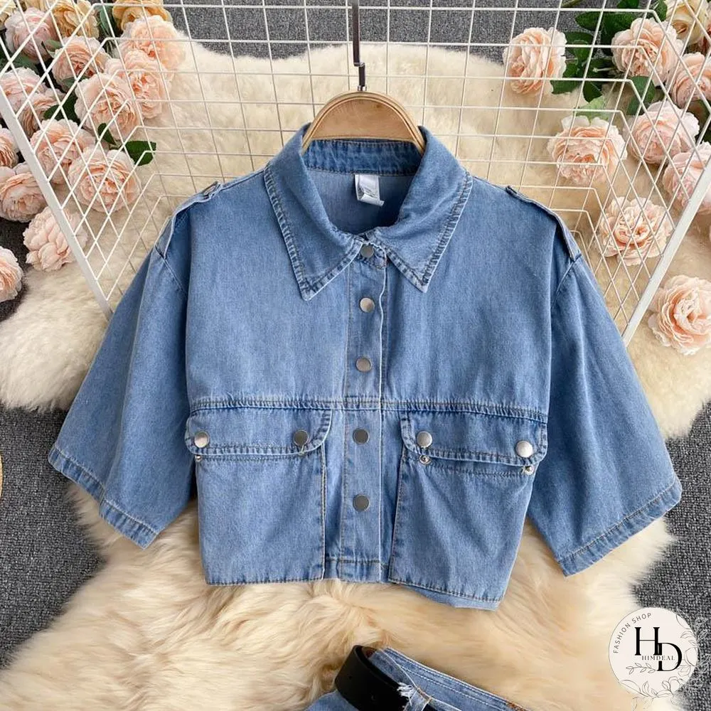 Fashion Short Denim Two-Piece Set P11692