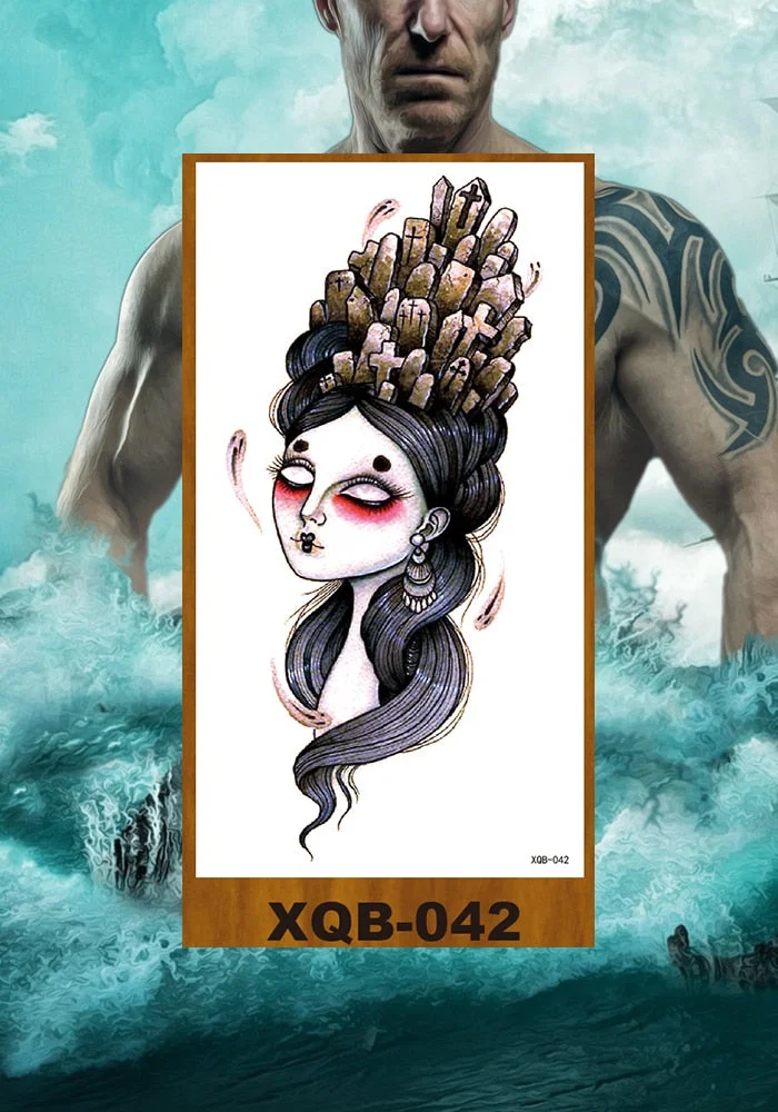 Temporary Tattoos Stickers Vajra Skull Night Demon Crow Mythical Beast Men Women Girl Flower Arm Chest Fake Tatoo Semi Permanent