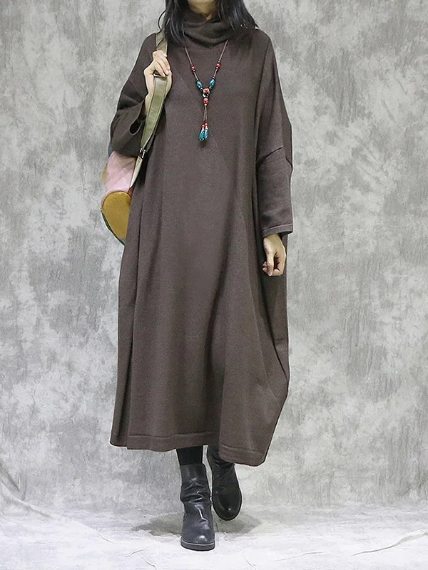 Loose High-Neck Long Knitting Dress