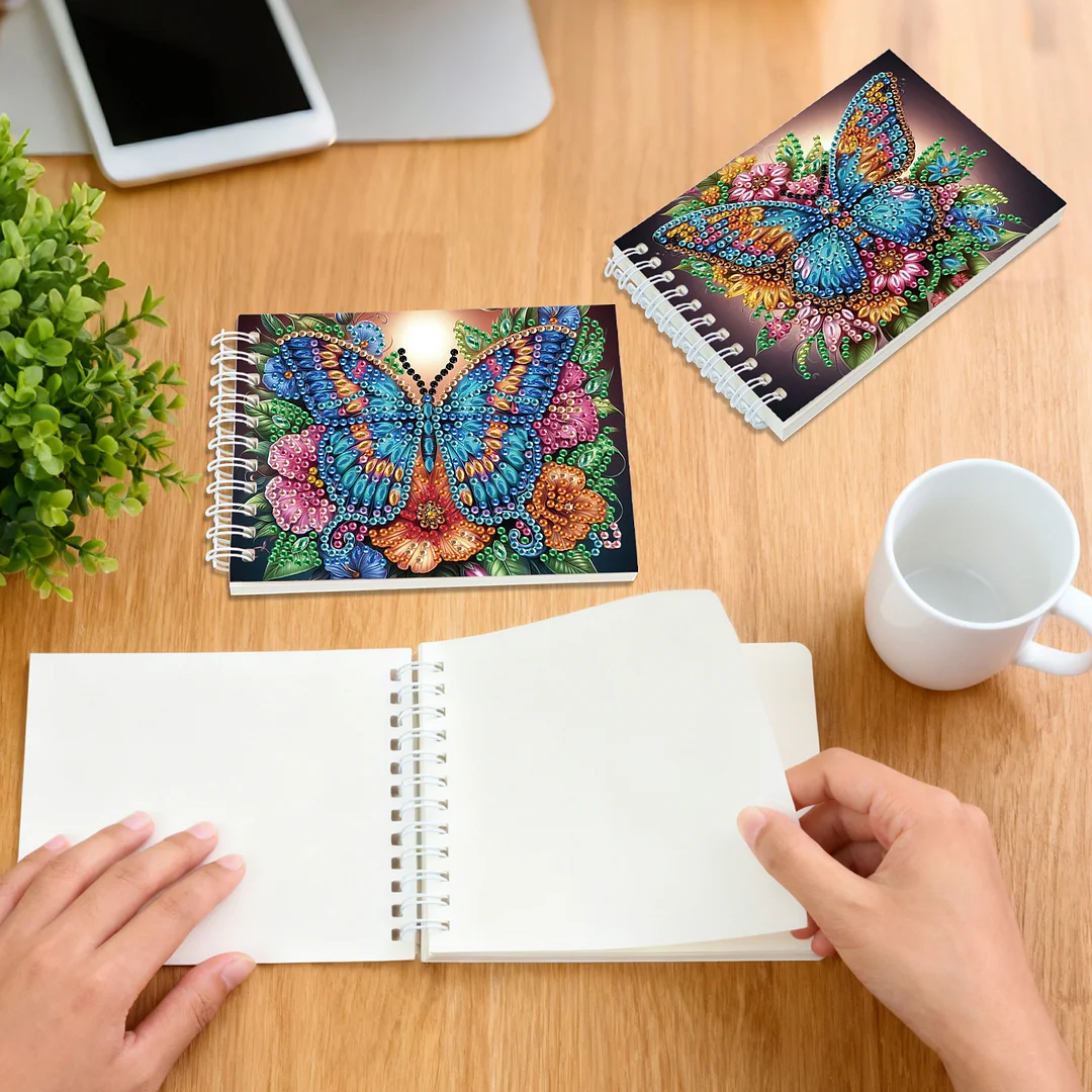 2 Pack Butterfly DIY Diamond Art Spiral Notebook Kit 80Pages No Lines Gifts