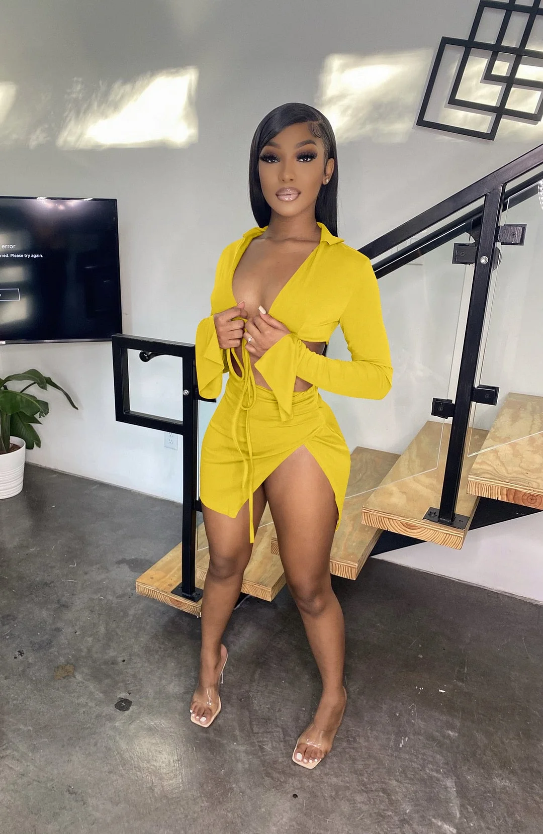 CM.YAYA Women Side Split Mini Midi Skirts Suit and Lace Up Mini Shirt Tops Beach Holiday Sexy Matching Two 2 Piece Set Outfits