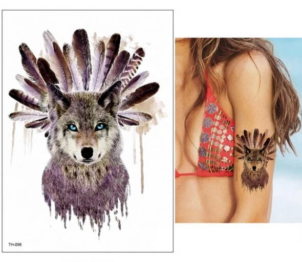 21*15cm NEW Temporary Tattoo Sticker cute leopard wolf tiger animals pattern Waterproof body art fake tattoo women men DIY paint