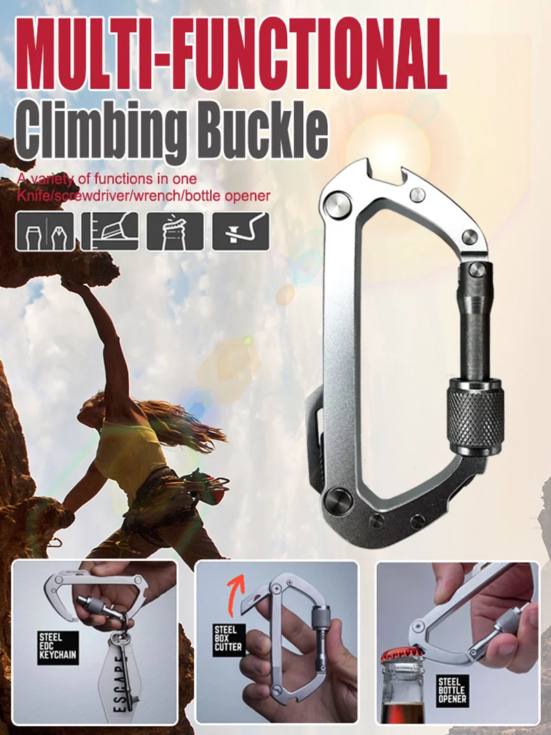 Multifunctional combination outdoor portable EDC quick-release self-defense carabiner