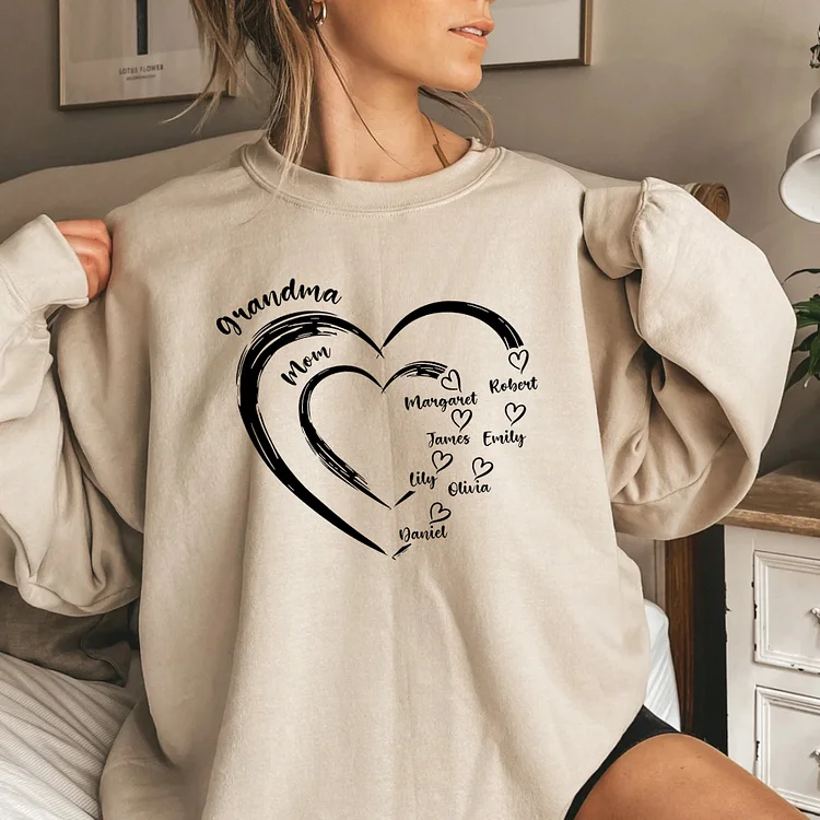 Custom Grandma Heart Tshirt, Nana With Grandkids Name Sweatshirt Hoodie 