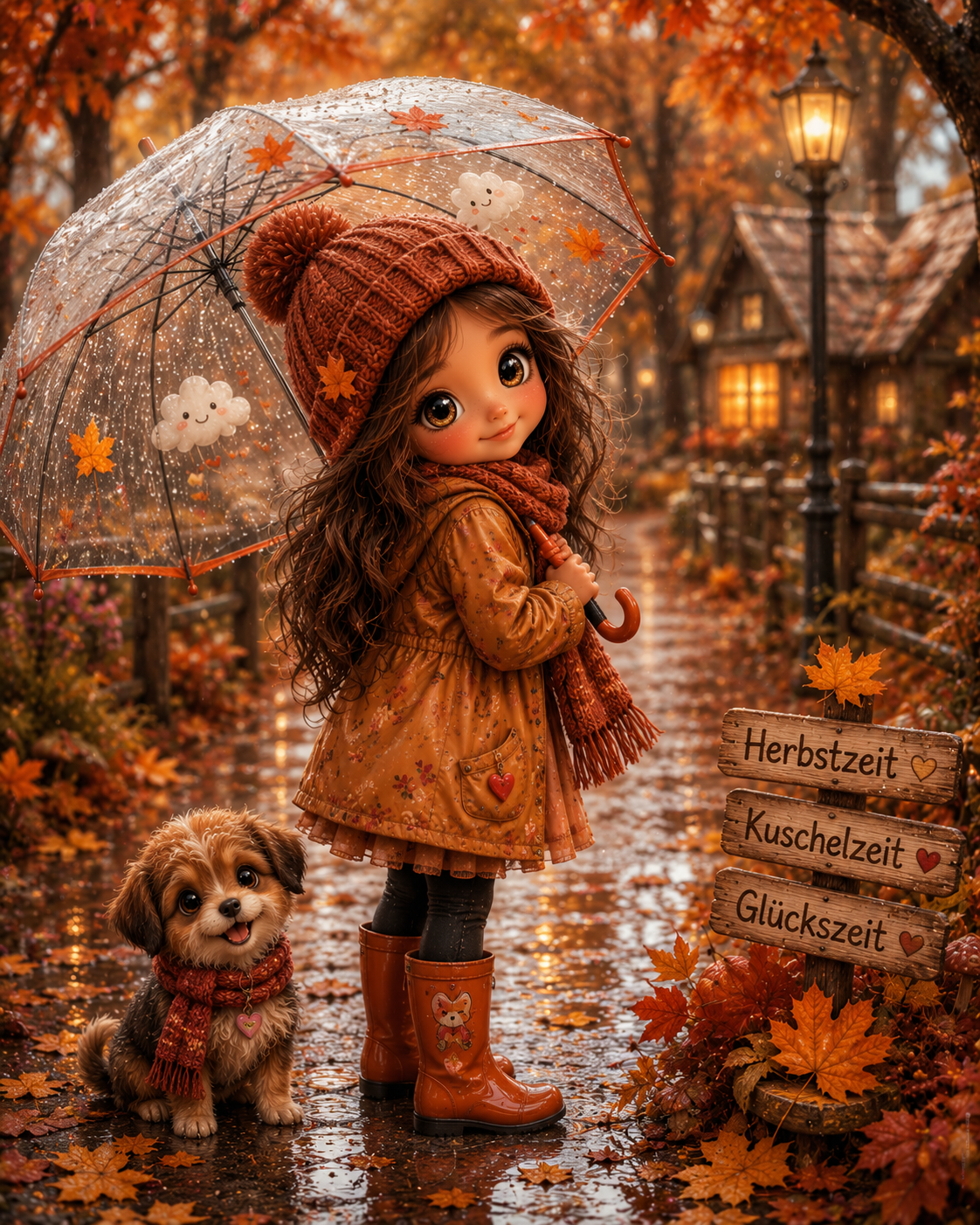 Katharina Art-Autumn Girl and Dog (velvet cloth) Full Drill with
