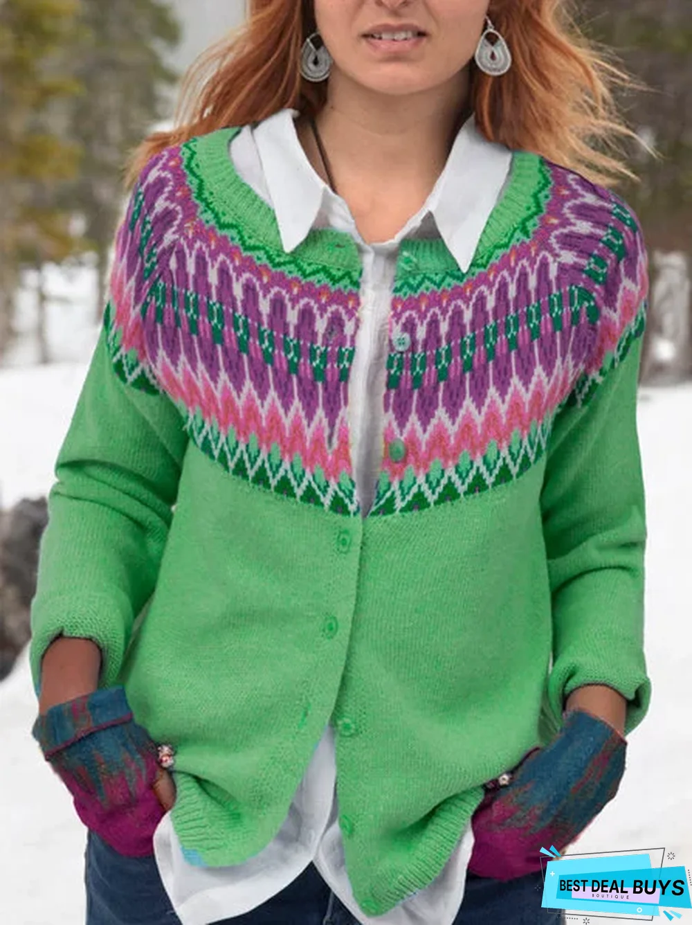 Casual Long Sleeve Printed Cotton Coat