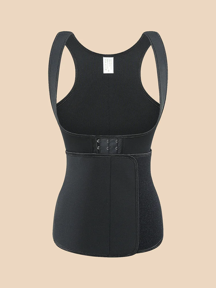 Wide-strap zipped vest + button neoprene shapewear