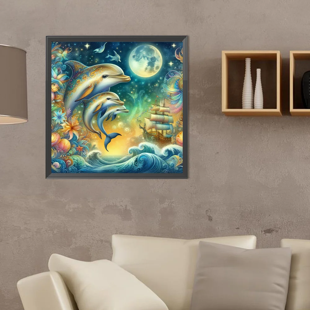Full Round Diamond Painting 40*40cm - Three Dolphins