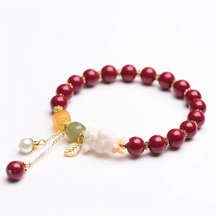Leaf Pearl Jade Amber Rabbit Luck Wealth Bracelet