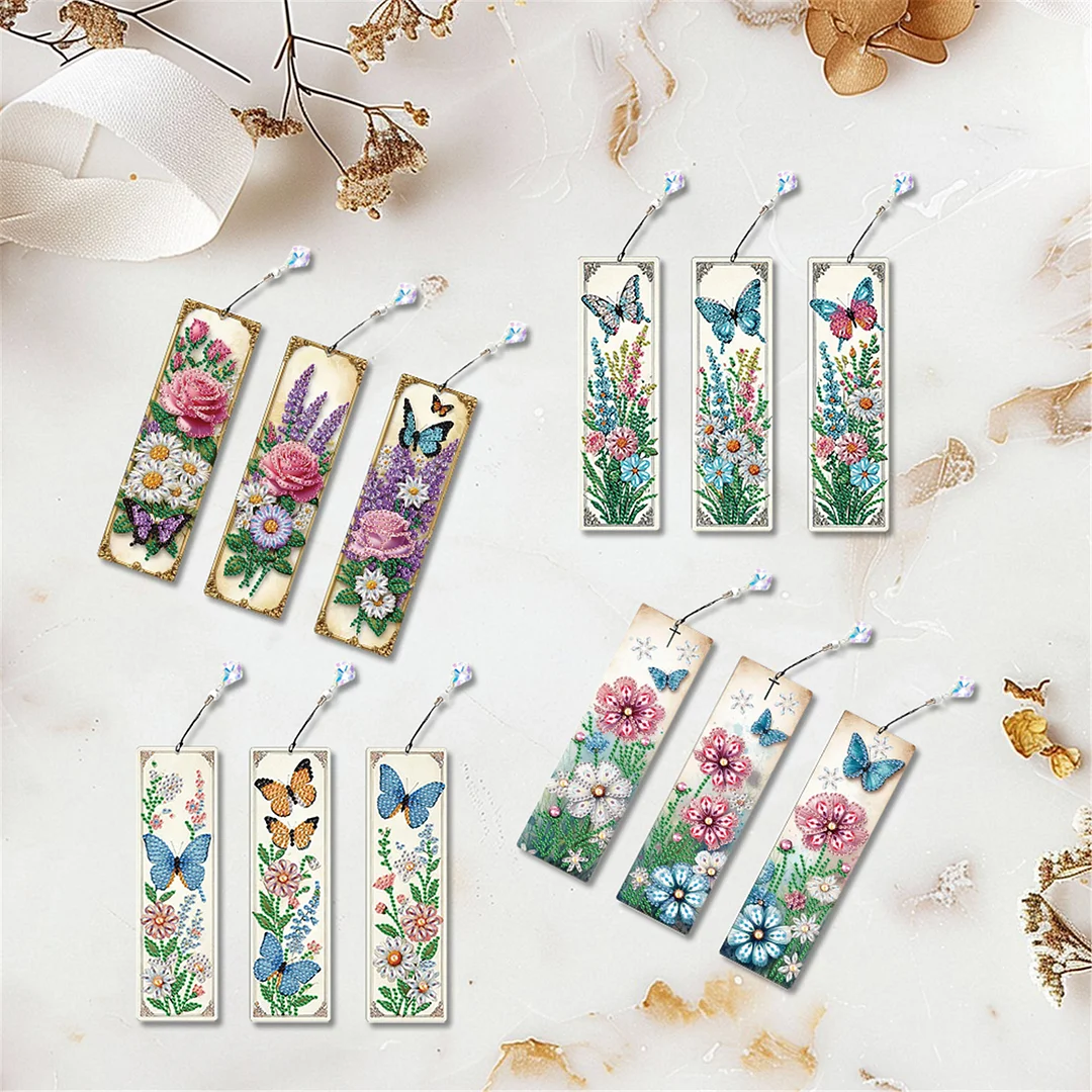 12Pcs Butterfly Flowers DIY Diamond Painting Bookmark for Adults Book Lovers
