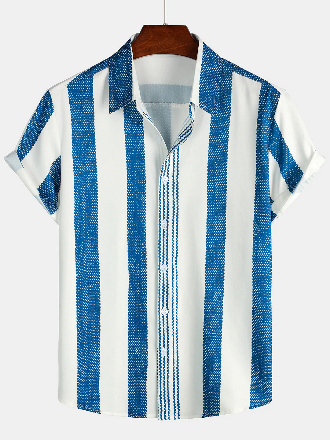 Men's Vintage Blue Vertical Stripe Short Sleeve Shirt