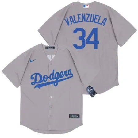 Men's Los Angeles Dodgers #34 Fernando Valenzuela Grey Cool Base Stitched Jersey 4YXA