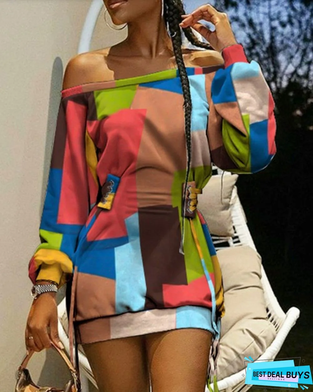 Round Neck Tie-Dye Printed Long Sleeve Loose Dress