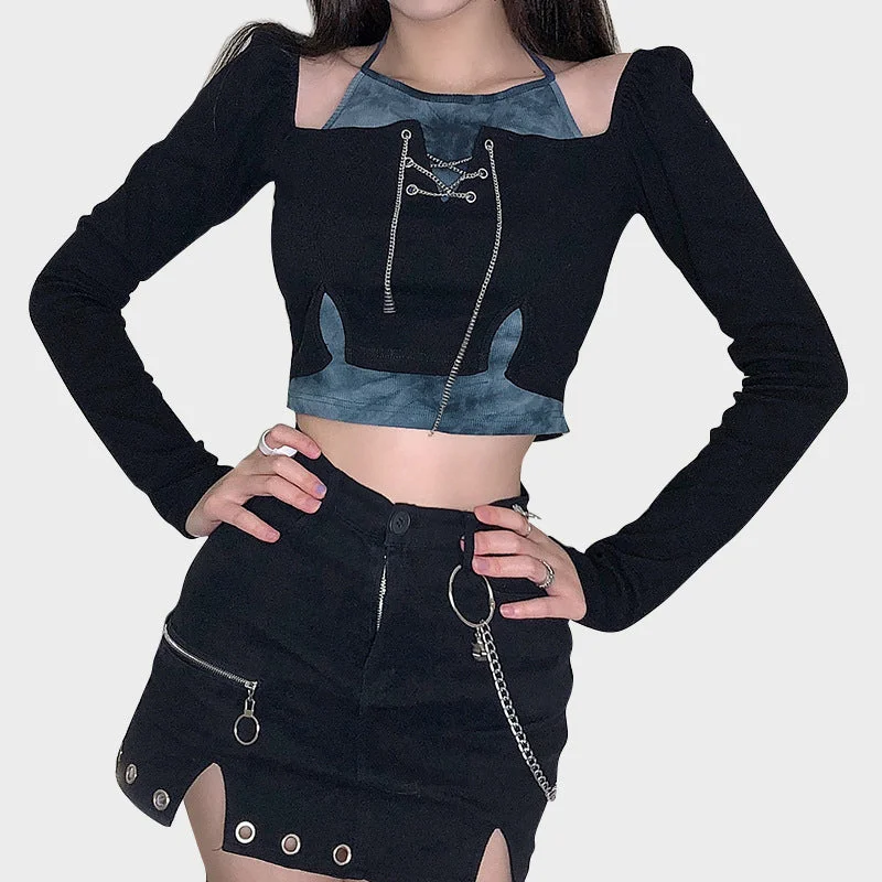 Moonlight Shadow Tie-dye Lace-up T-Shirt