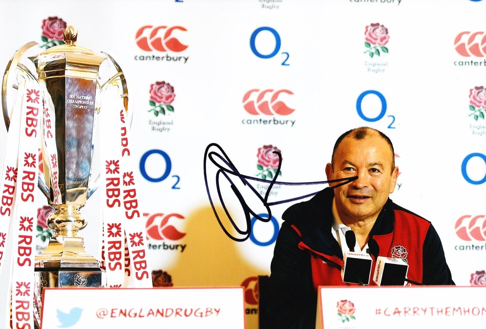 Eddie Jones Signed 12X8 Photo Poster painting England RUGBY Coach SIX NATIONS AFTAL COA (2190)