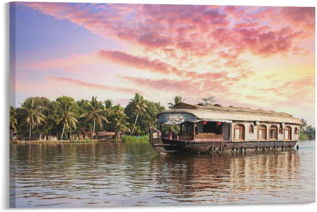 India Landscape Alleppey Kerala Boat Canvas Poster Bedroom Decor Sports Landscape Office Room Decor Gift,Canvas Poster Wall Art Decor Print Picture Paintings for Living Room Bedroom Decoration 20x30in 20x30inch(50x75cm)