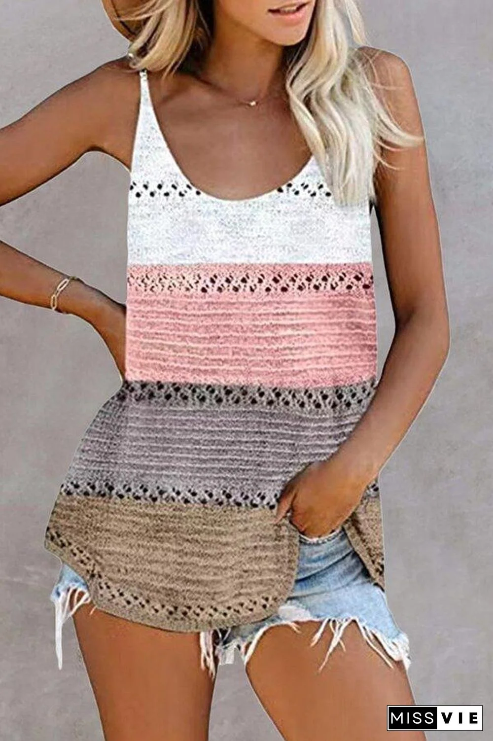 Color Block U-Neck Sleeveless Vest