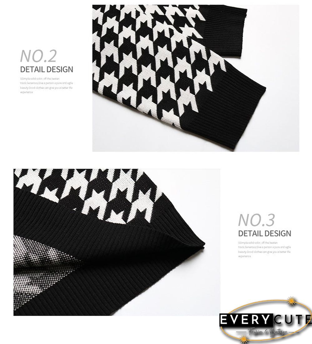 Long-sleeved Thousand Bird Geiger V Collar Bottom Knitted Sweater Girl