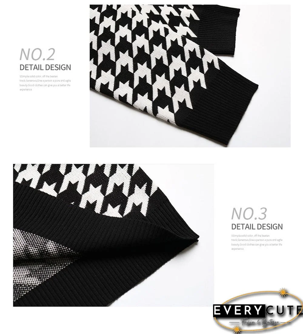 Long-sleeved Thousand Bird Geiger V Collar Bottom Knitted Sweater Girl