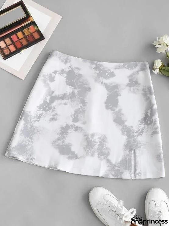 Tie Dye Print Slit Front Skirt