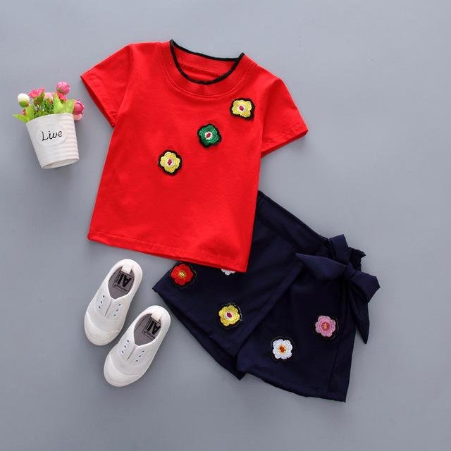 Summer Girls Flower Tops Shorts Tracksuit Clothes