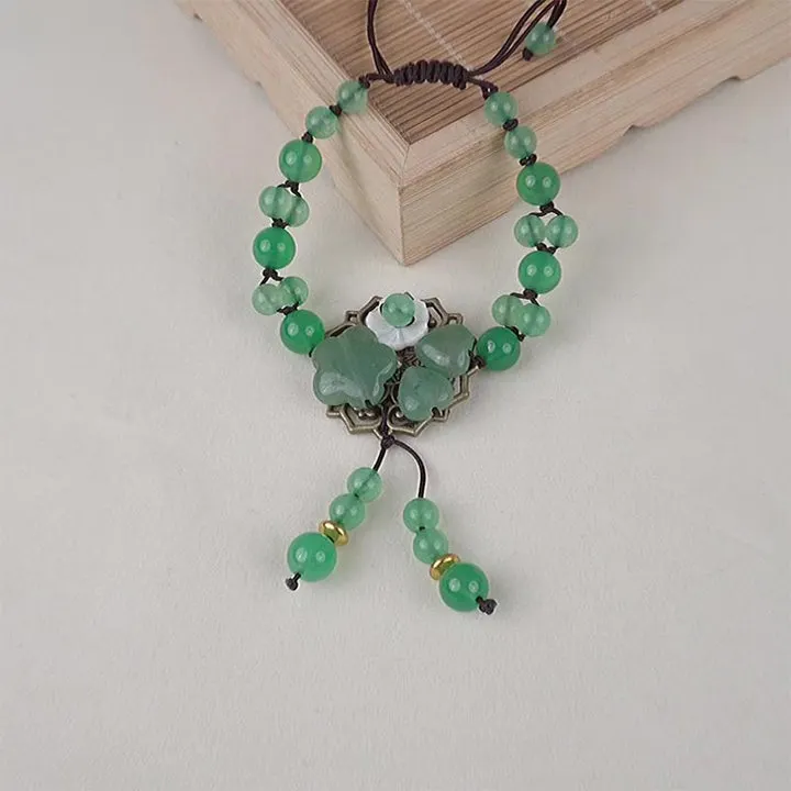 Dangling Flower Natural Green Jade Luck Bracelet